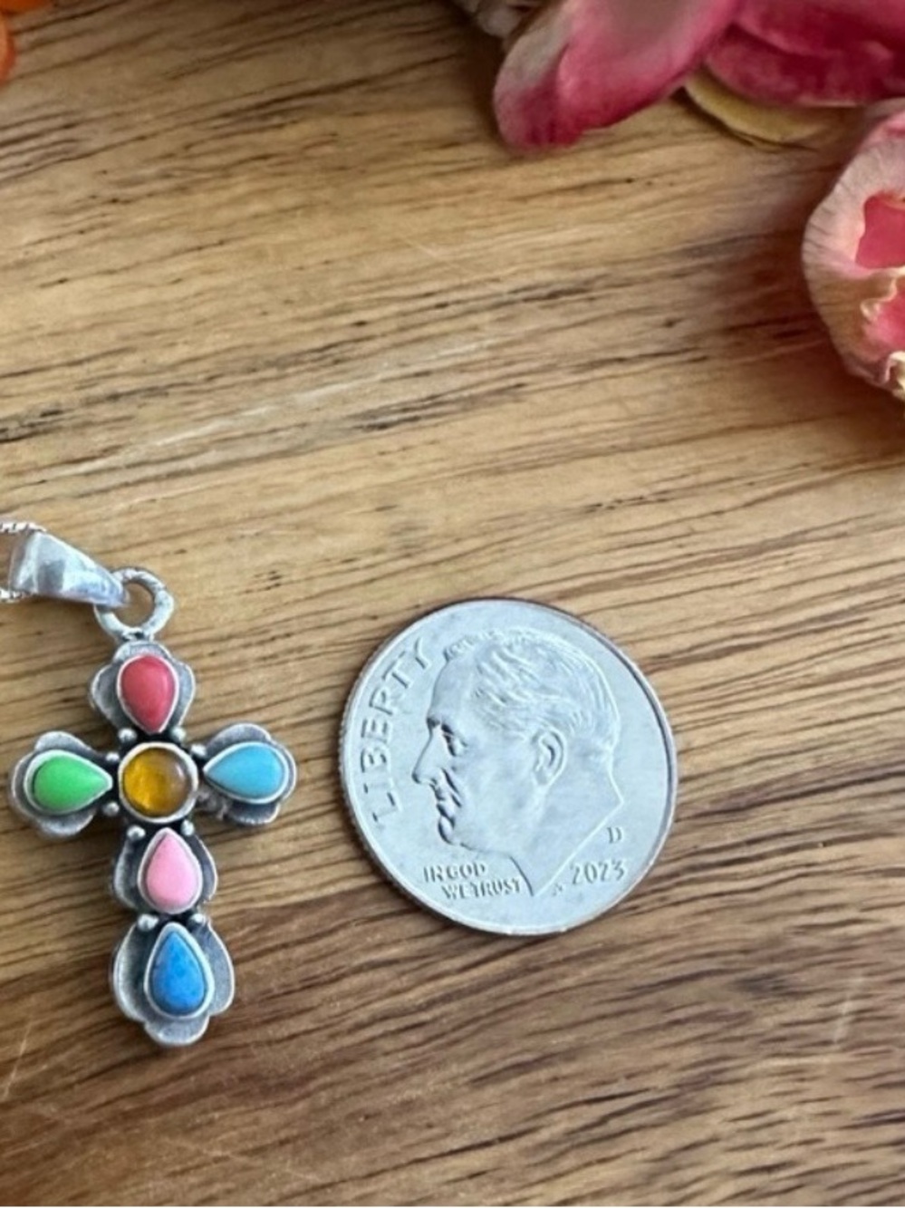 Silpada sterling Silver 925 Necklace with Multicolor cross pendant silpada 18” - Picture 3 of 6